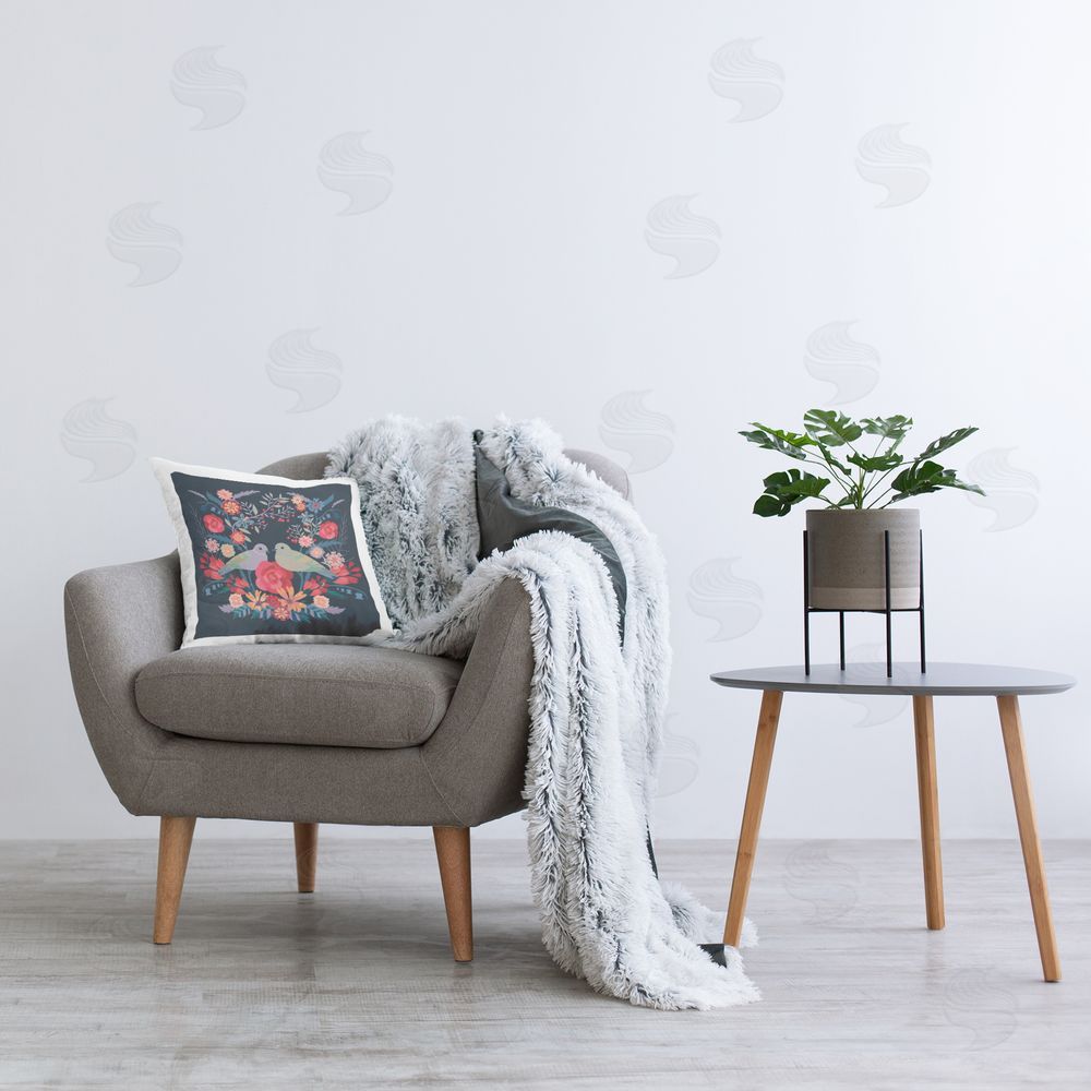 Verbrugge Watercolor Symmetrical Birds & Flowers Printed Plush Polyester Throw Pillow On Chair