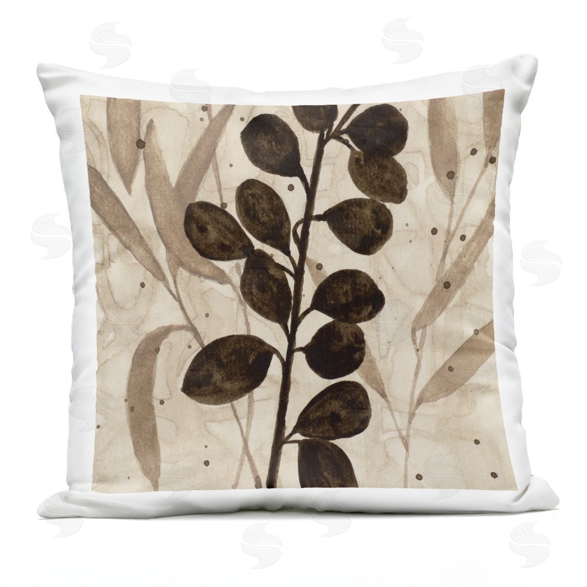 Krinlox Beige & Brown Natural Leaves Outdoor Quick-Dry Polyester Printed Throw Pillow