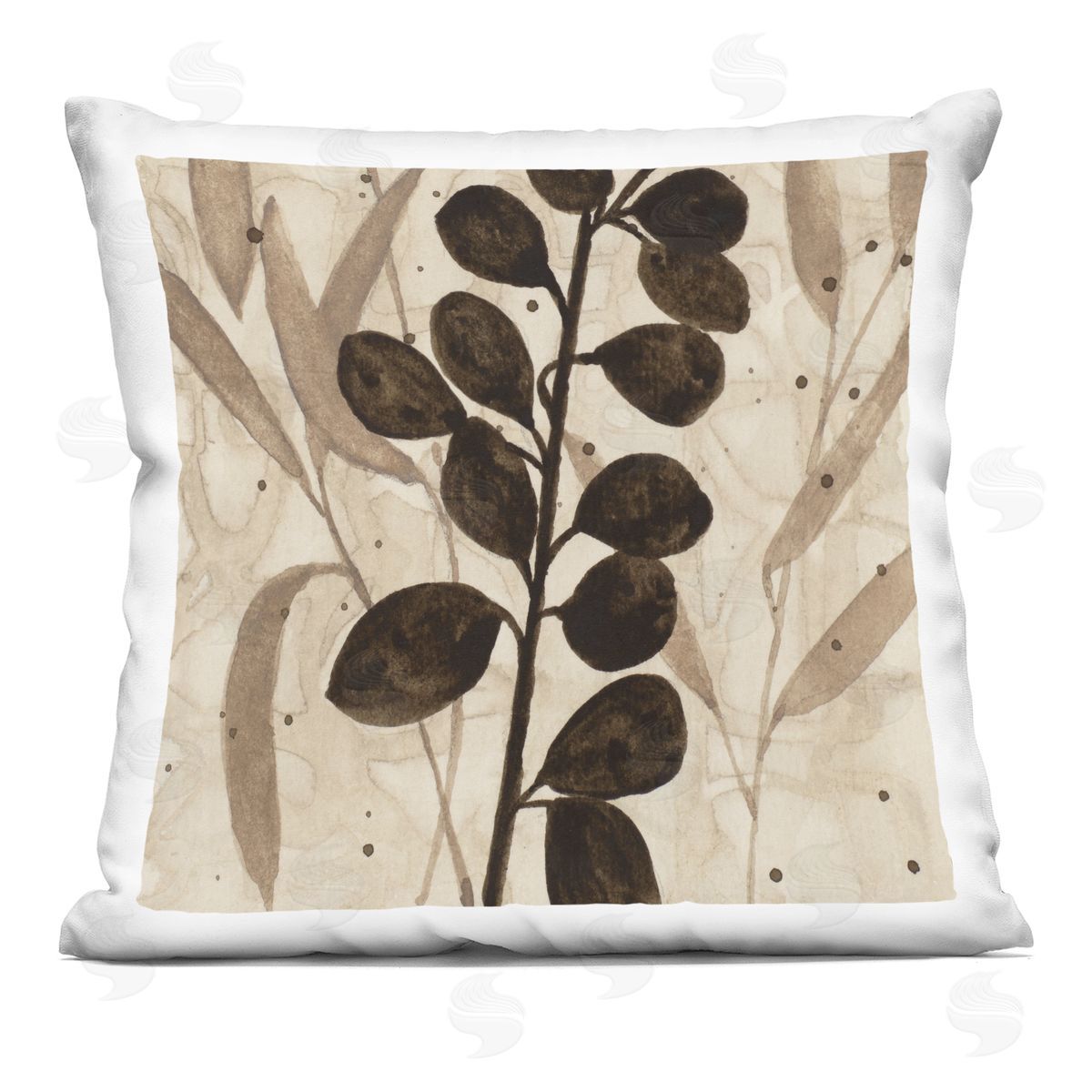 Krinlox Beige & Brown Natural Leaves Printed Plush Polyester Throw Pillow