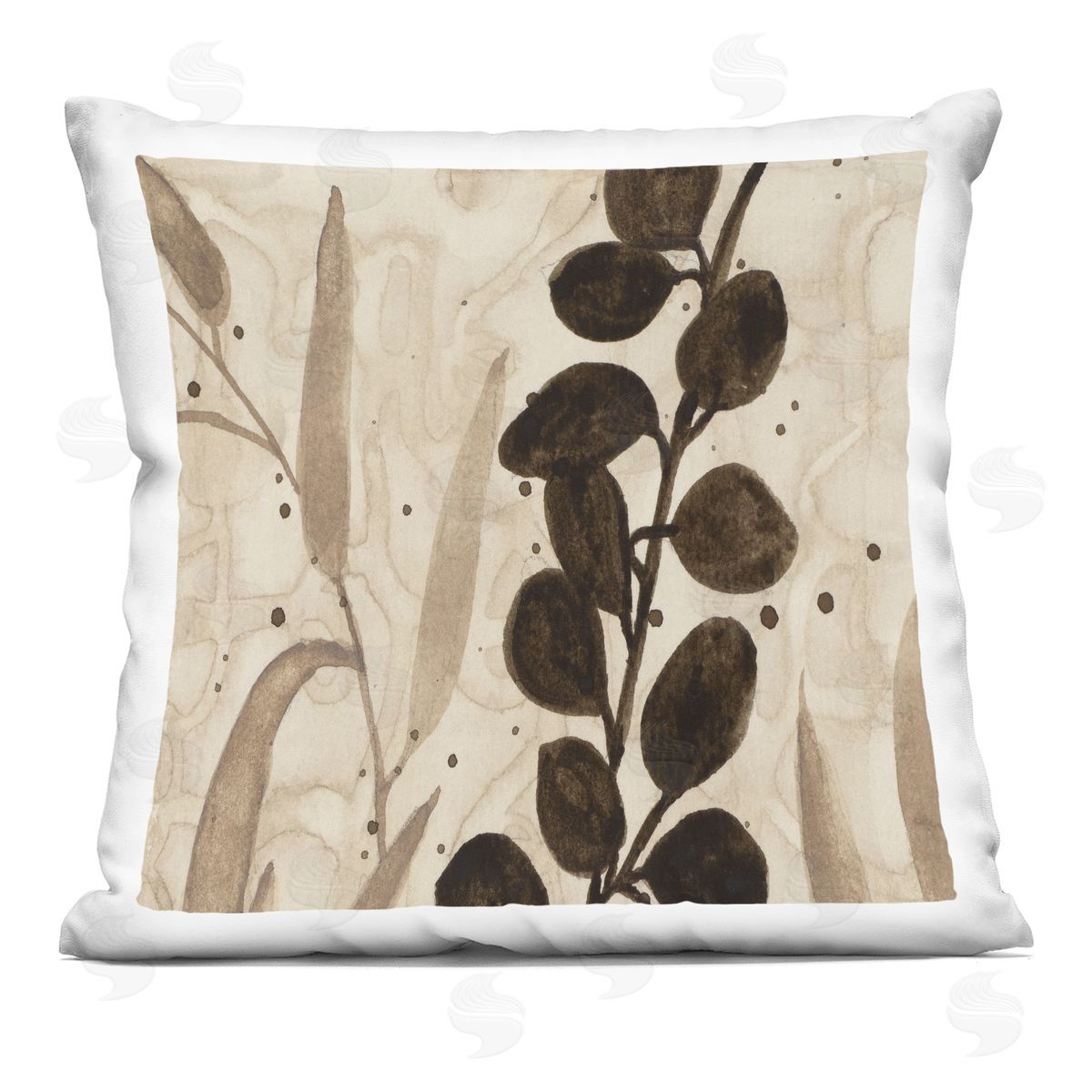 Krinlox Asymmetrical Natural Leaves Printed Plush Polyester Throw Pillow