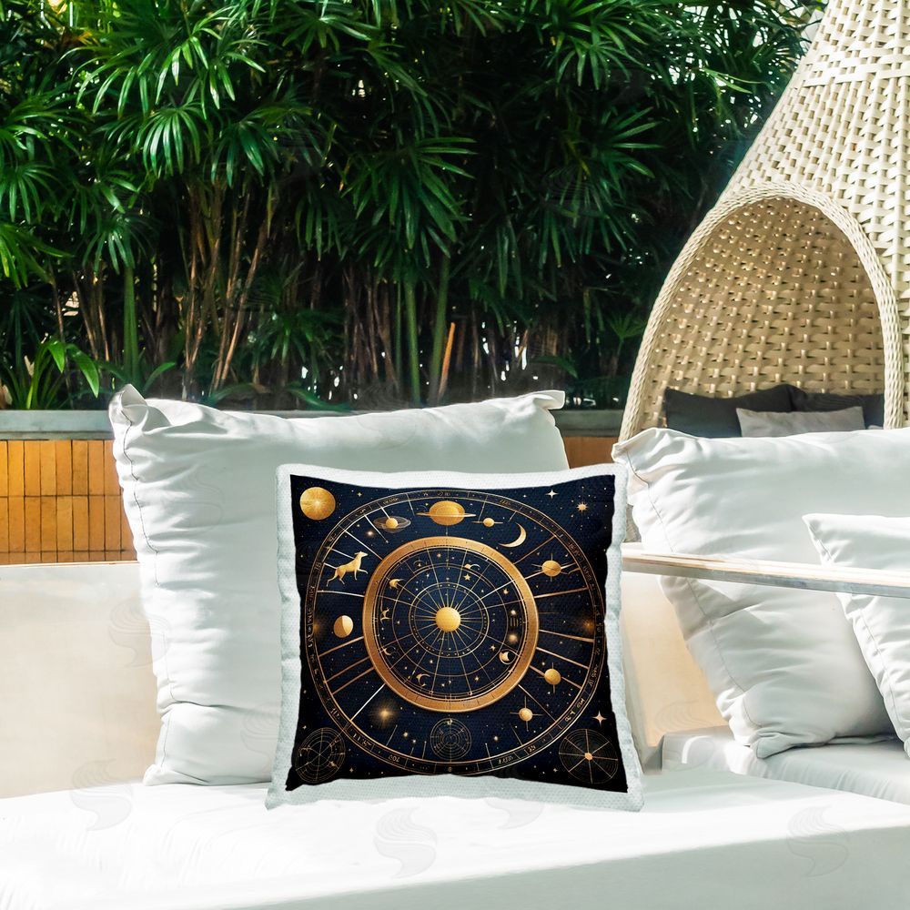 Tabz Jones Astrology Zodiac Birth Chart Outdoor Quick-Dry Polyester Printed Throw Pillow in Back Yard