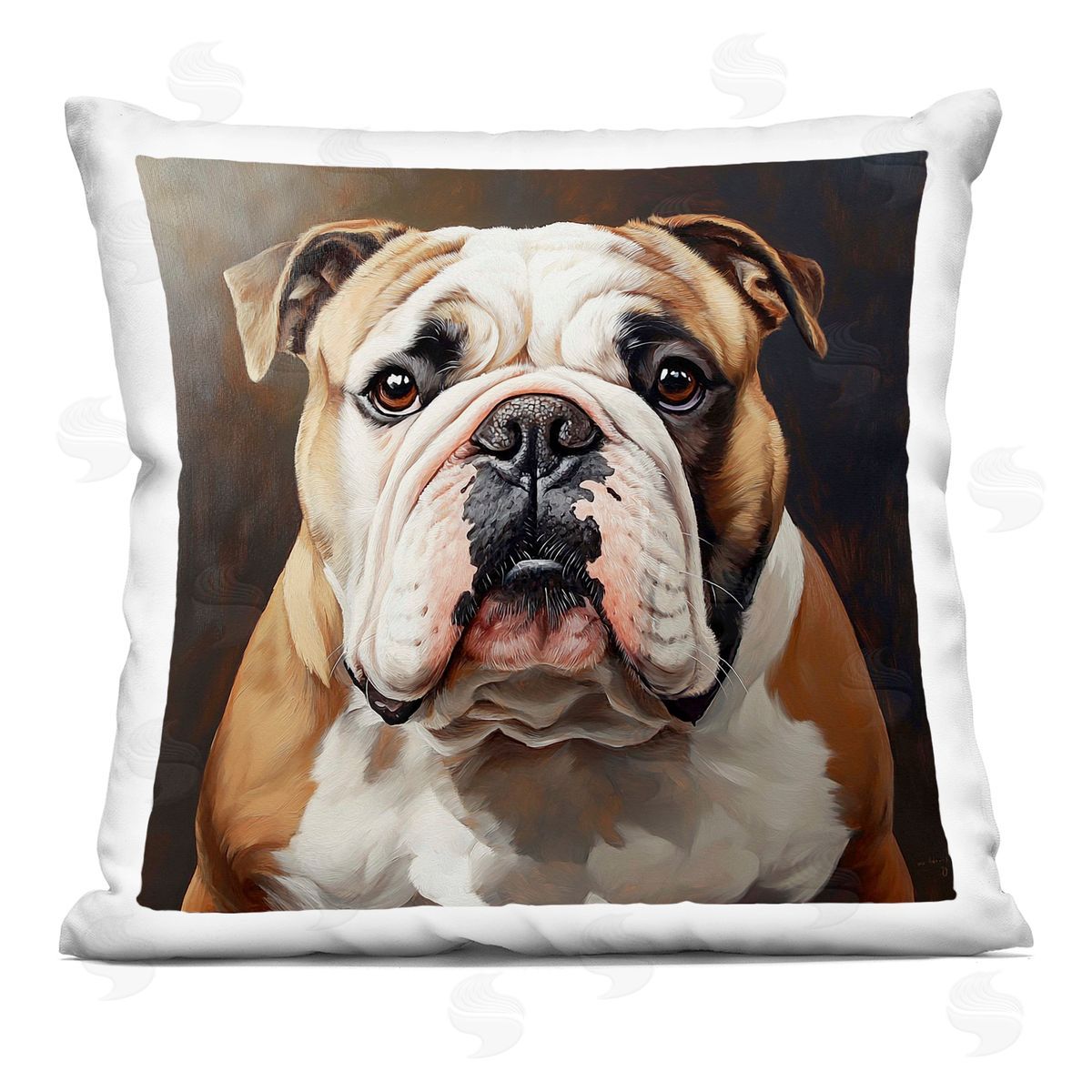 Tom Crehan Stoic Bulldog Portrait Printed Plush Polyester Throw Pillow