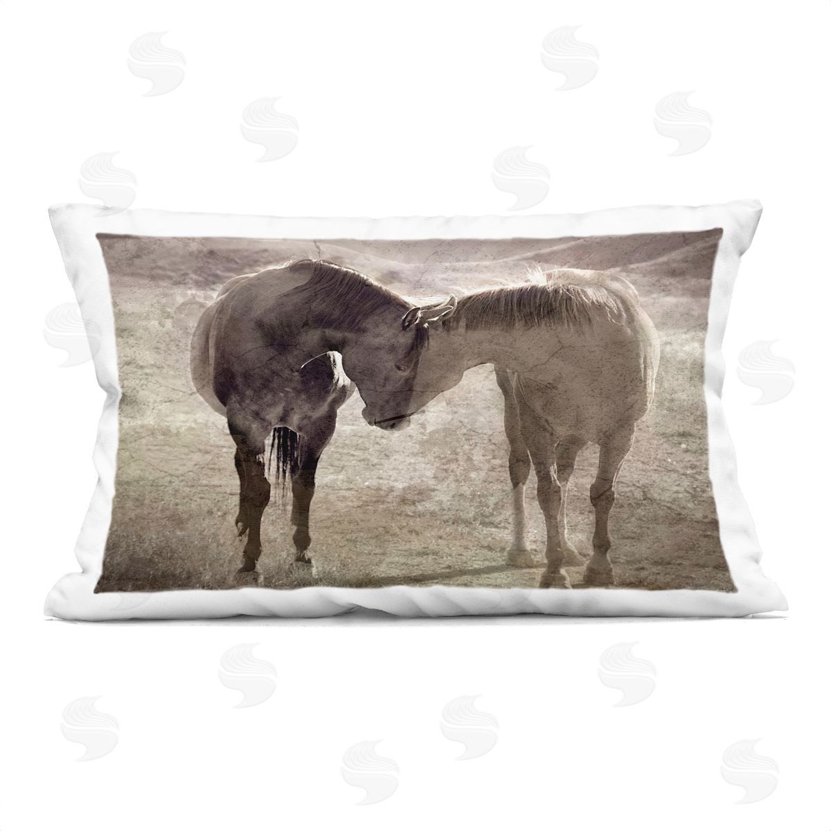 Steve Toole Muted Horse Pair Hugging Printed Plush Polyester Throw Pillow
