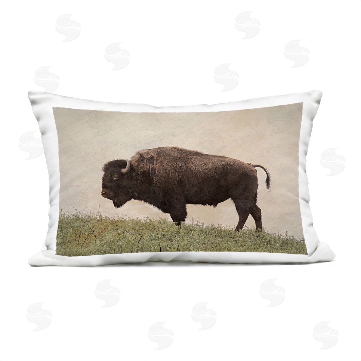 Steve Toole Serene Buffalo on Country Hill Outdoor Quick-Dry Polyester Printed Throw Pillow