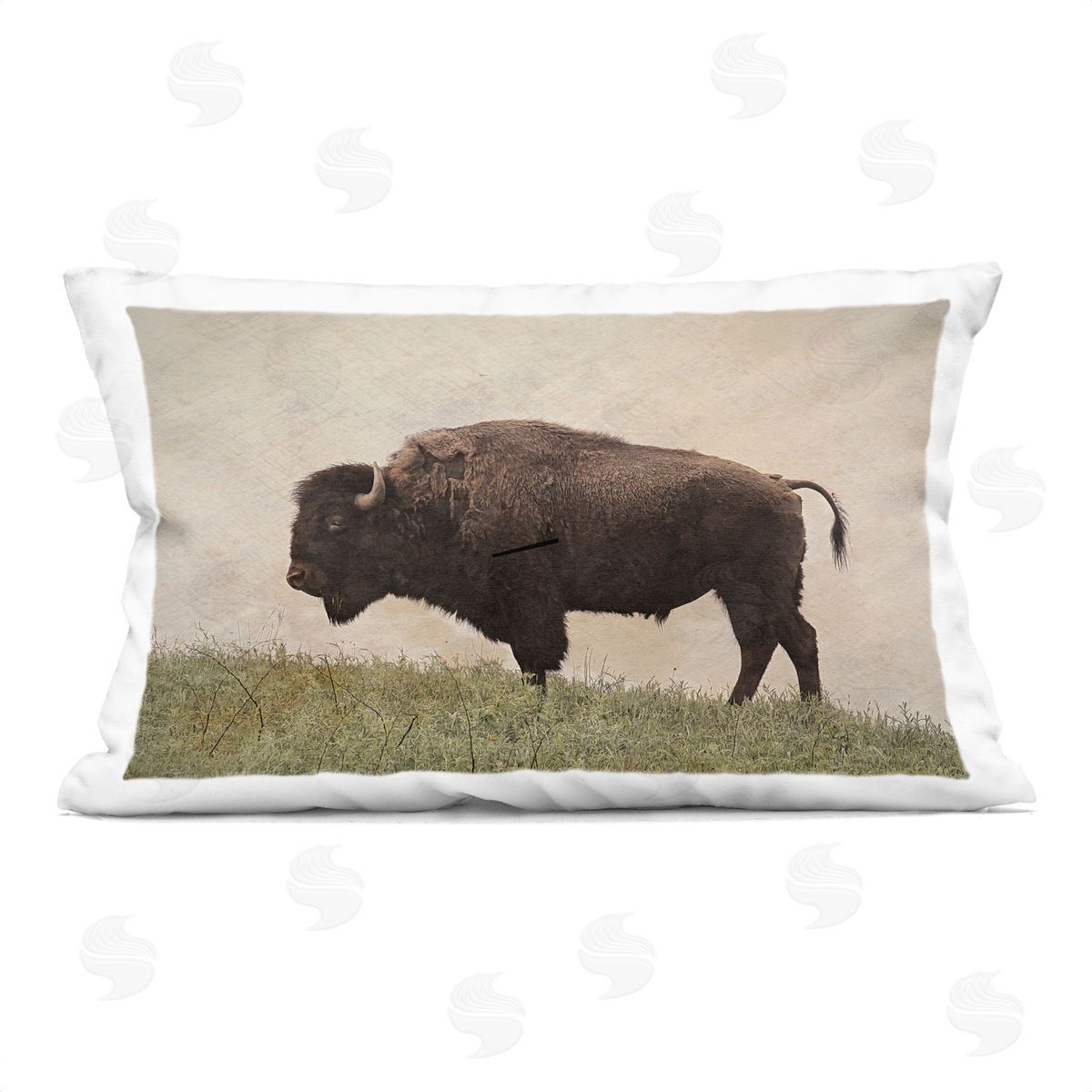 Steve Toole Serene Buffalo on Country Hill Printed Plush Polyester Throw Pillow
