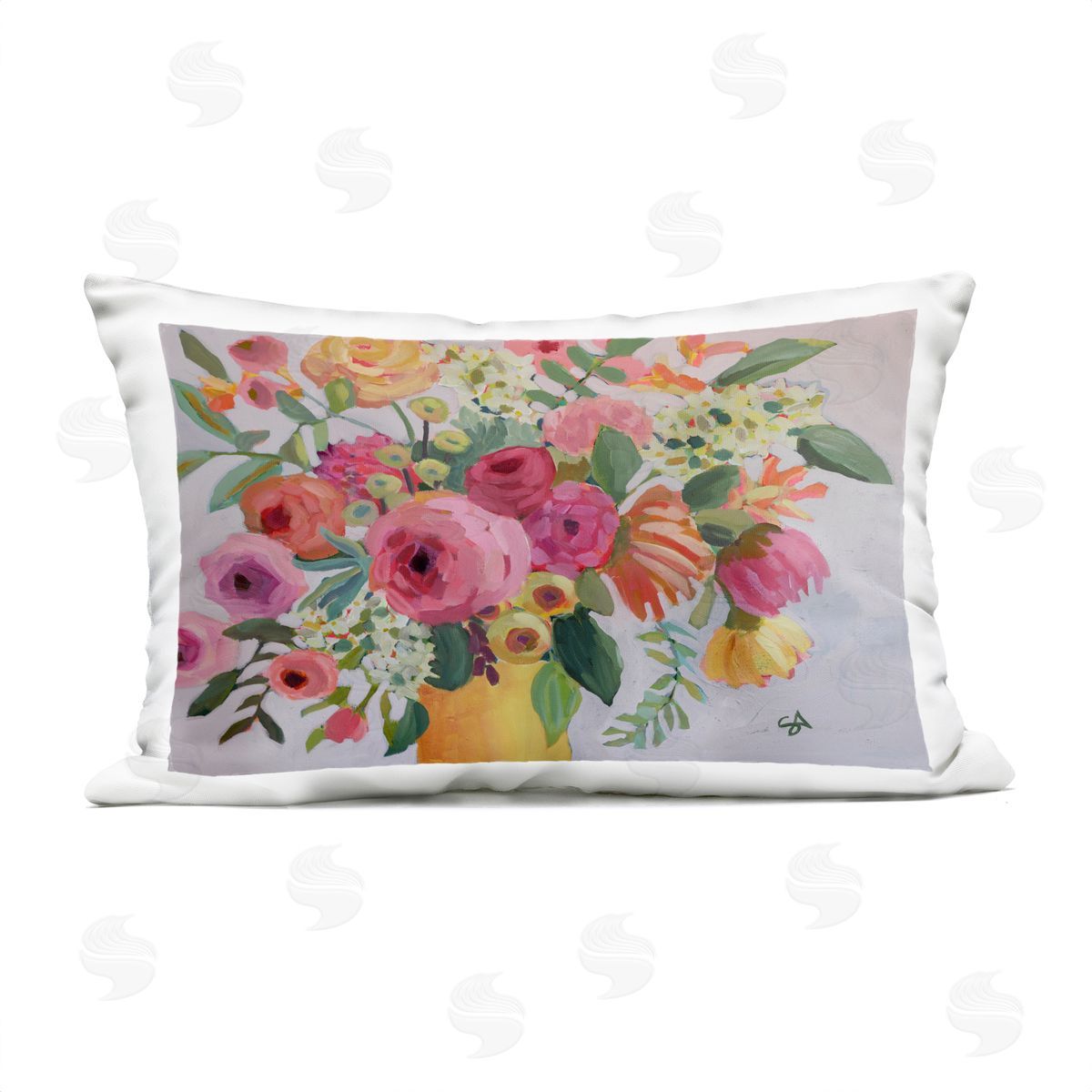 Suzanne Allard Assorted Flowers in Pink & Yellow Outdoor Quick-Dry Polyester Printed Throw Pillow