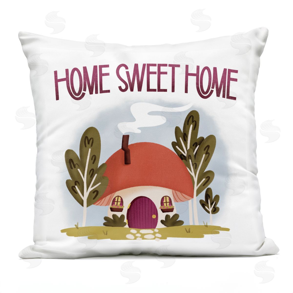 Sarah Hickman Sweet Home Mushroom Cottage Outdoor Quick-Dry Polyester Printed Throw Pillow