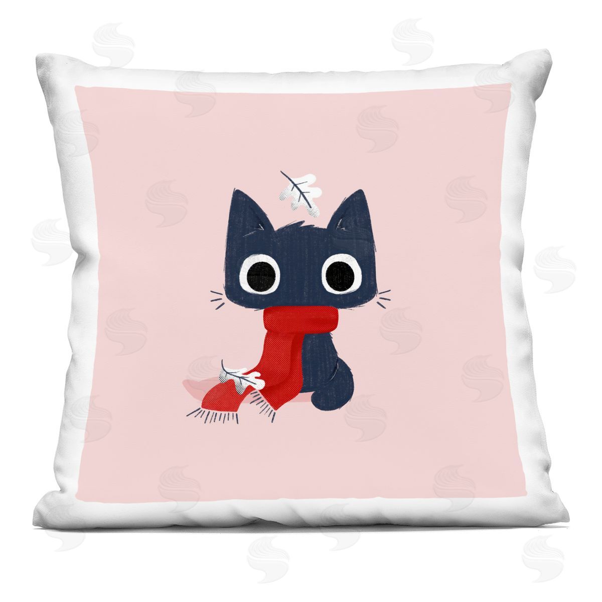 Sarah Hickman Little Kitten in Scarf Printed Plush Polyester Throw Pillow