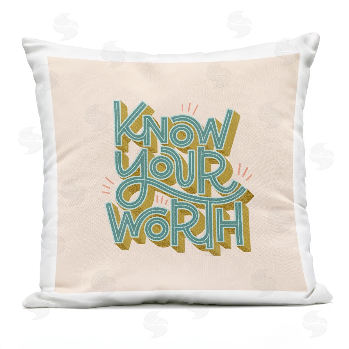 Sarah Hickman Know Your Worth Green on Beige Outdoor Quick-Dry Polyester Printed Throw Pillow