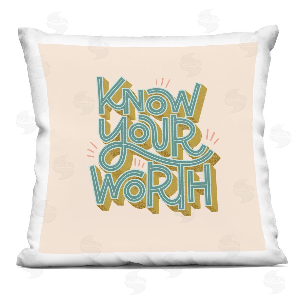 Sarah Hickman Know Your Worth Green on Beige Printed Plush Polyester Throw Pillow