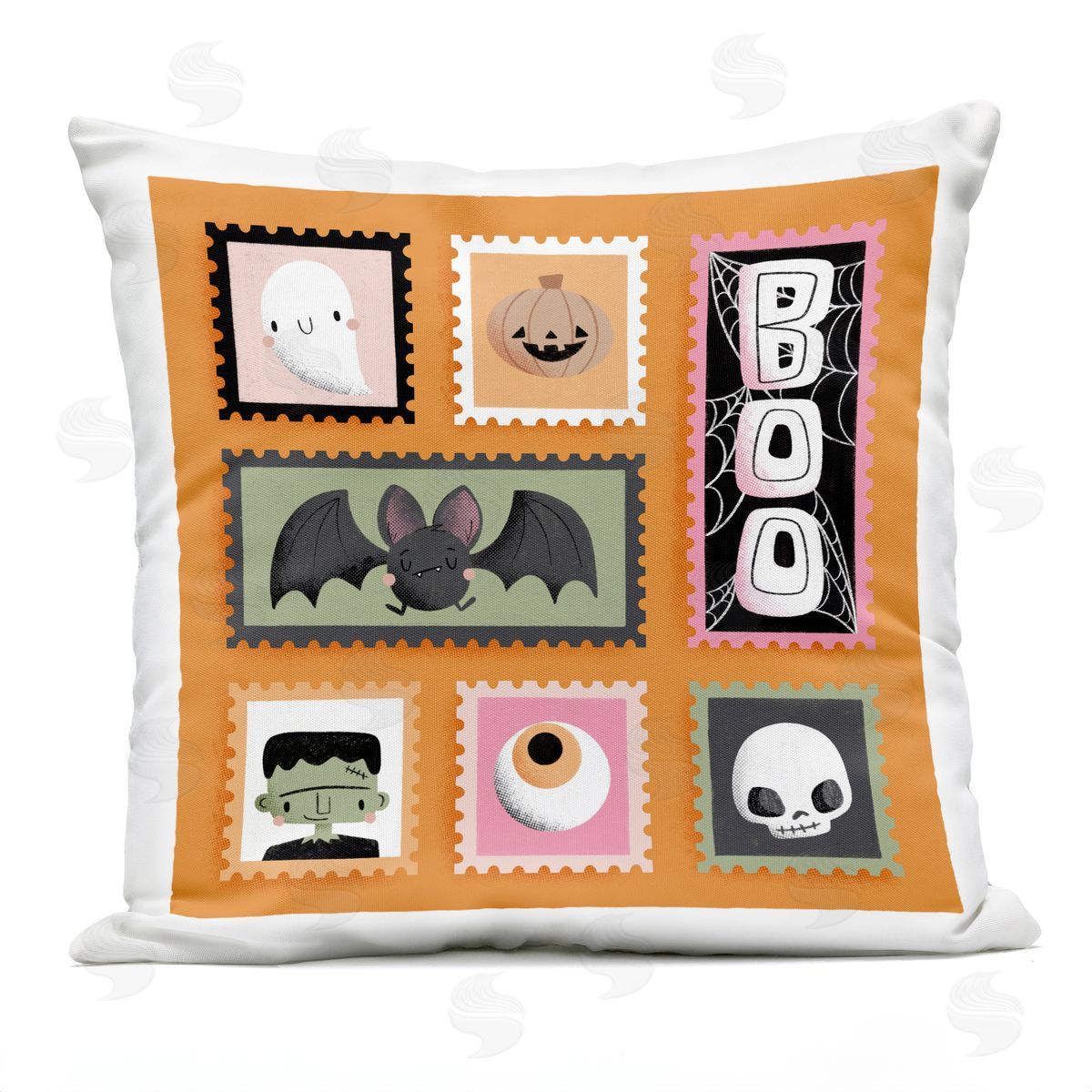 Sarah Hickman Spooky Cute Halloween Stamps Outdoor Quick-Dry Polyester Printed Throw Pillow