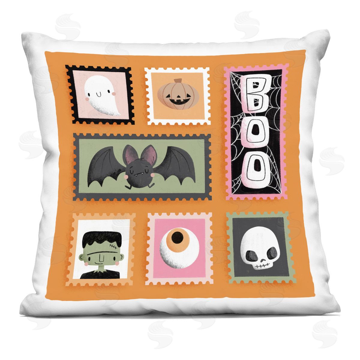 Sarah Hickman Spooky Cute Halloween Stamps Printed Plush Polyester Throw Pillow