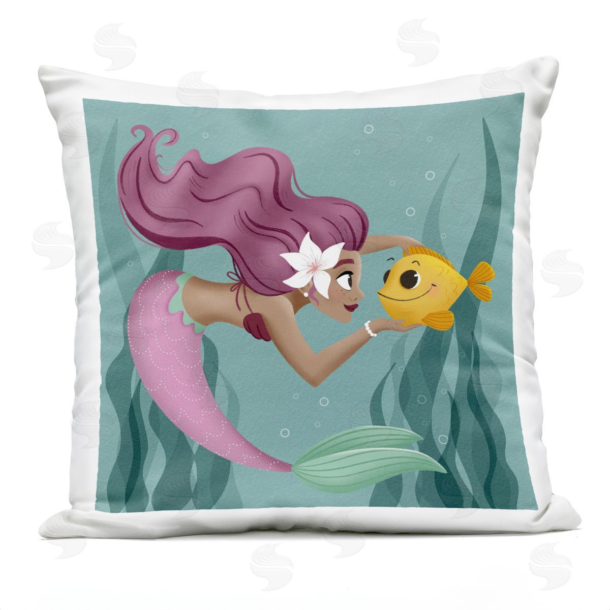 Sarah Hickman Mermaid & Fish Friends Outdoor Quick-Dry Polyester Printed Throw Pillow