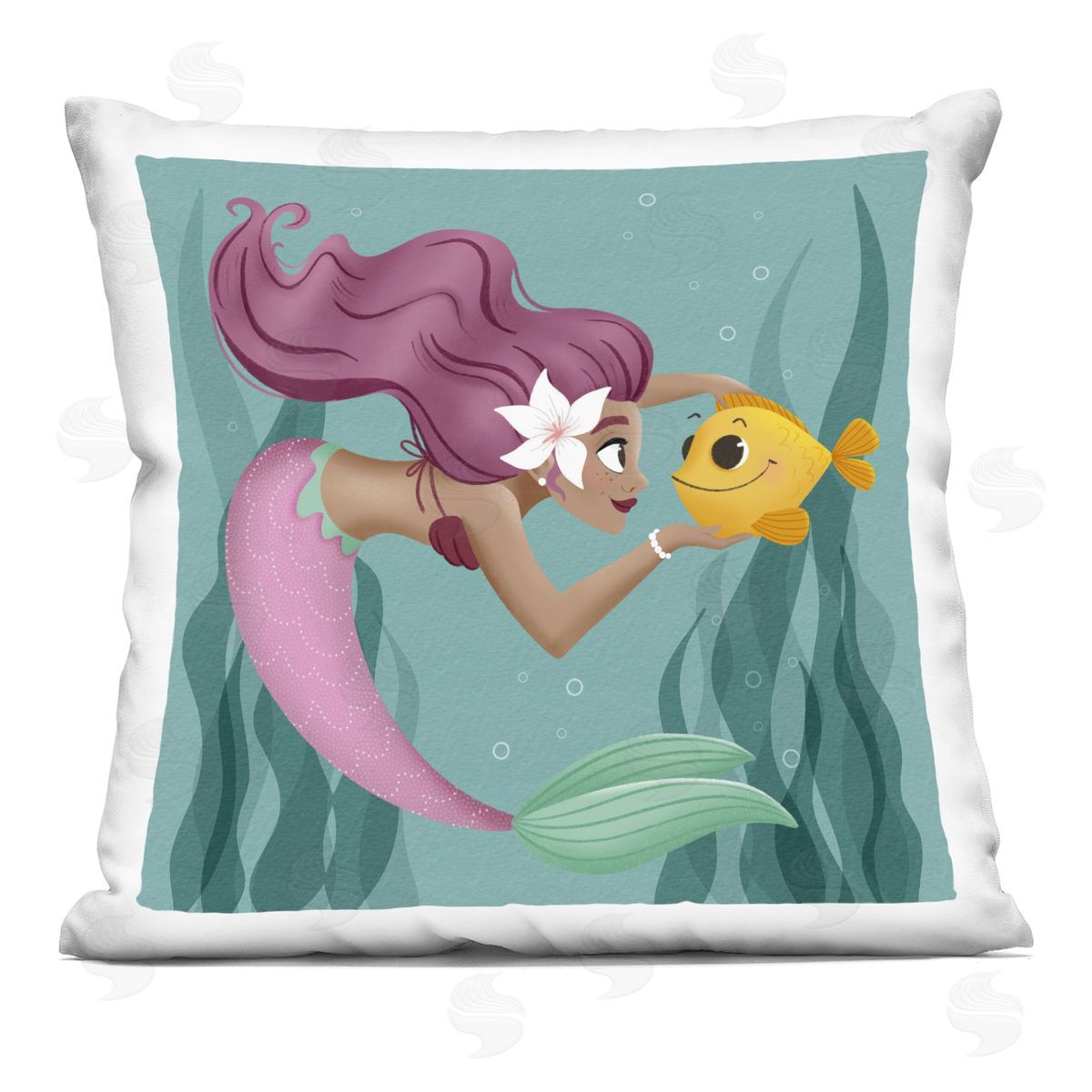 Sarah Hickman Mermaid & Fish Friends Printed Plush Polyester Throw Pillow