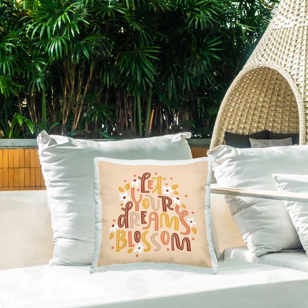 Sarah Hickman Earthy Let Your Dreams Blossom Outdoor Quick-Dry Polyester Printed Throw Pillow in Back Yard