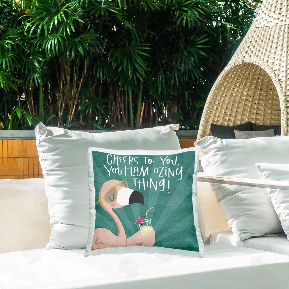 Sarah Hickman Cheers To You Flamazing Outdoor Quick-Dry Polyester Printed Throw Pillow in Back Yard