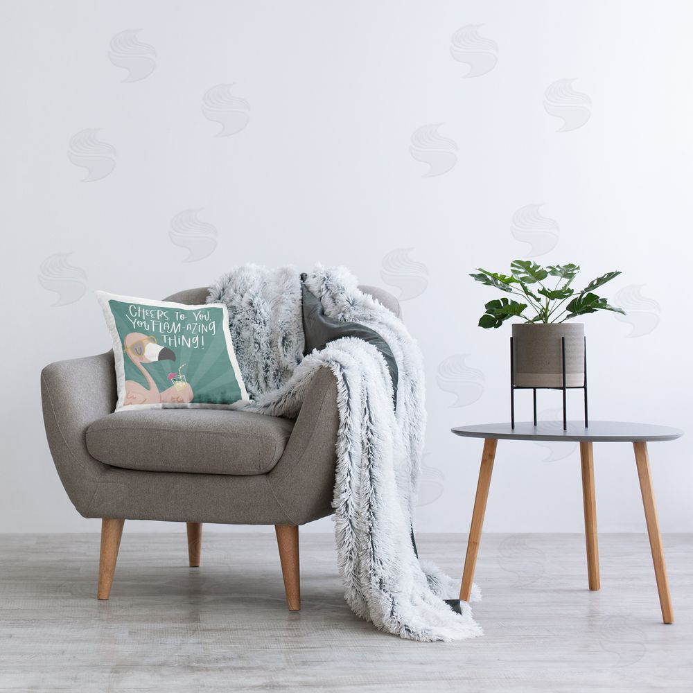 Sarah Hickman Cheers To You Flamazing Printed Plush Polyester Throw Pillow On Chair