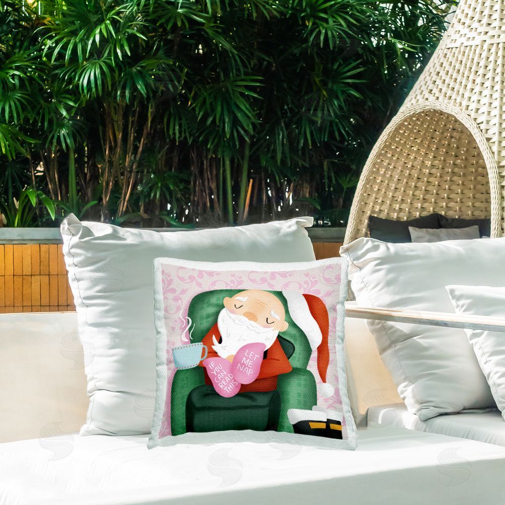 Sarah Hickman Cozy Sleeping Santa Claus Outdoor Quick-Dry Polyester Printed Throw Pillow in Back Yard