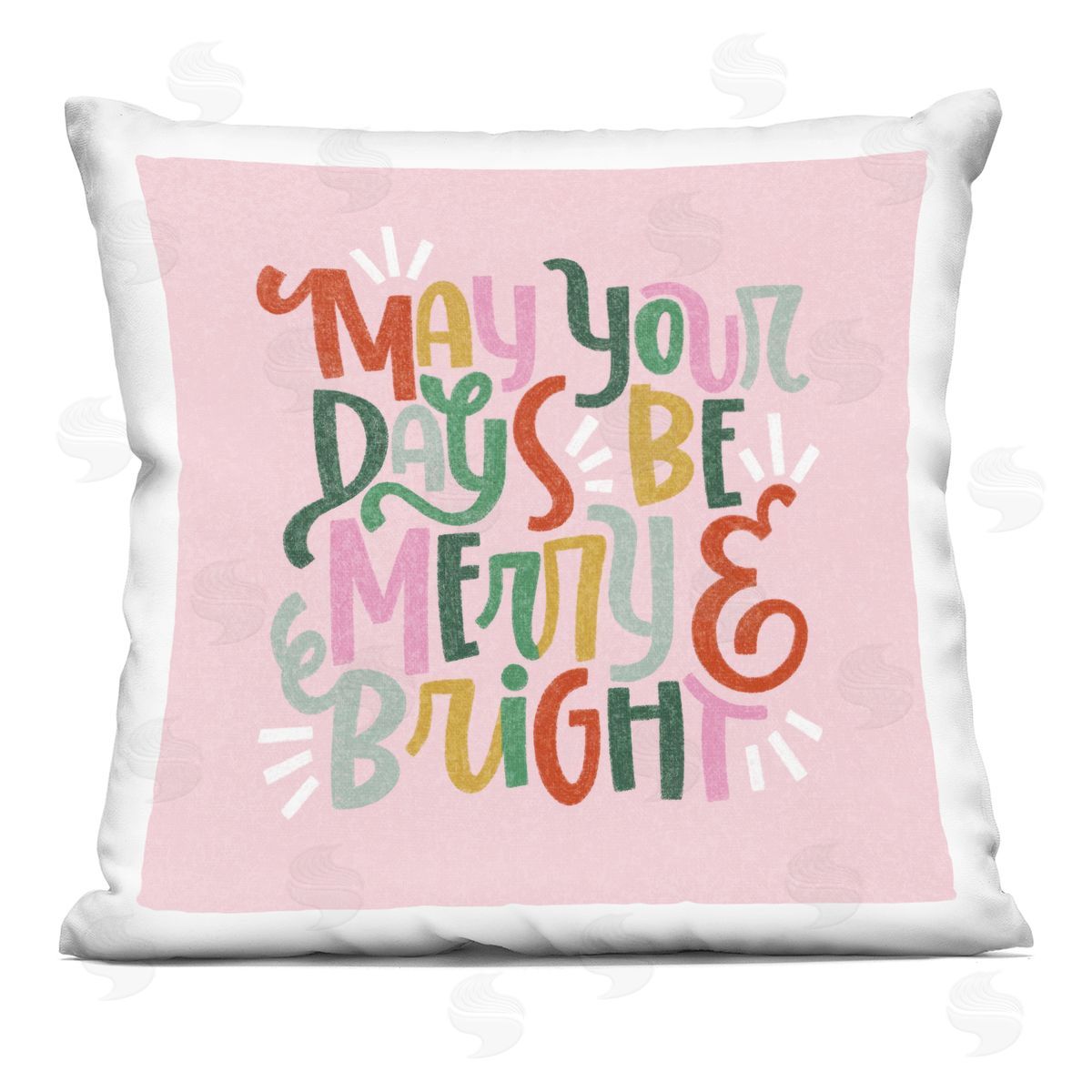 Sarah Hickman Pastel Merry & Bright Phrase Printed Plush Polyester Throw Pillow