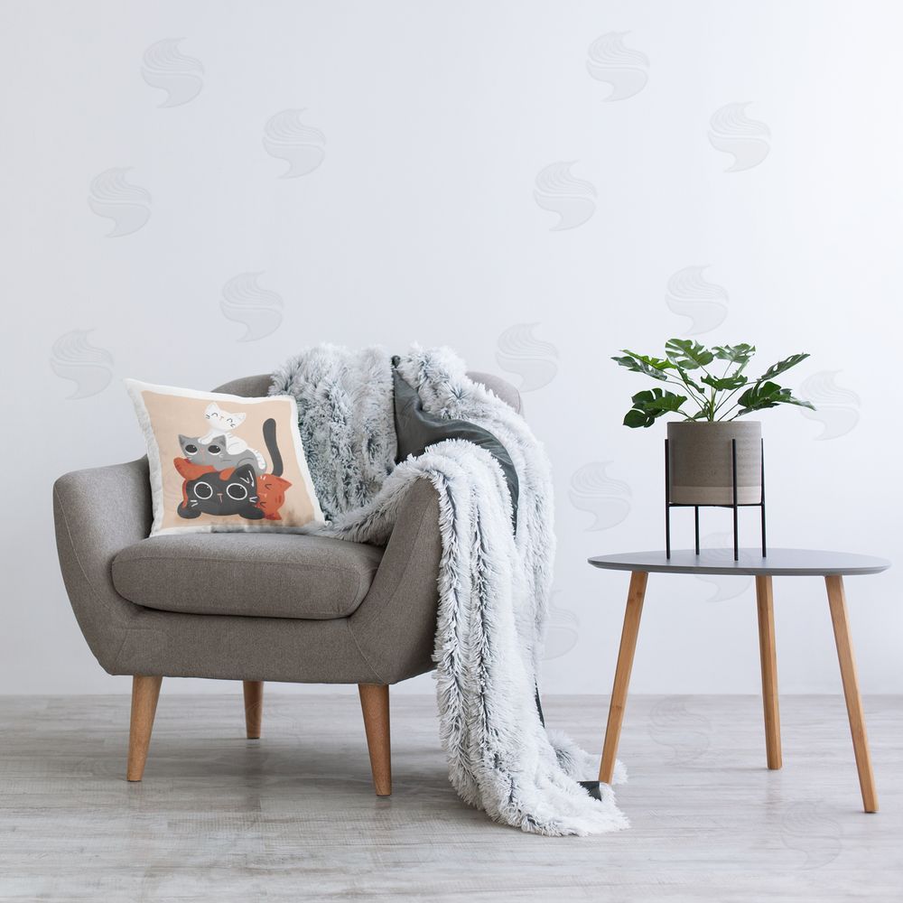 Sarah Hickman Stacked Cats Pile Printed Plush Polyester Throw Pillow On Chair