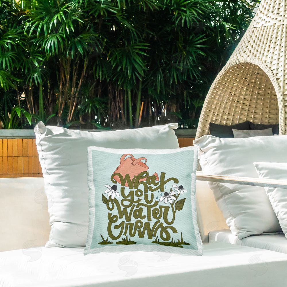 Sarah Hickman What You Water Grows Outdoor Quick-Dry Polyester Printed Throw Pillow in Back Yard