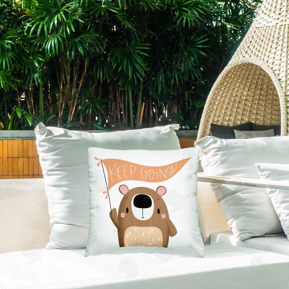 Sarah Hickman Motivational Bear Keep Going Outdoor Quick-Dry Polyester Printed Throw Pillow in Back Yard