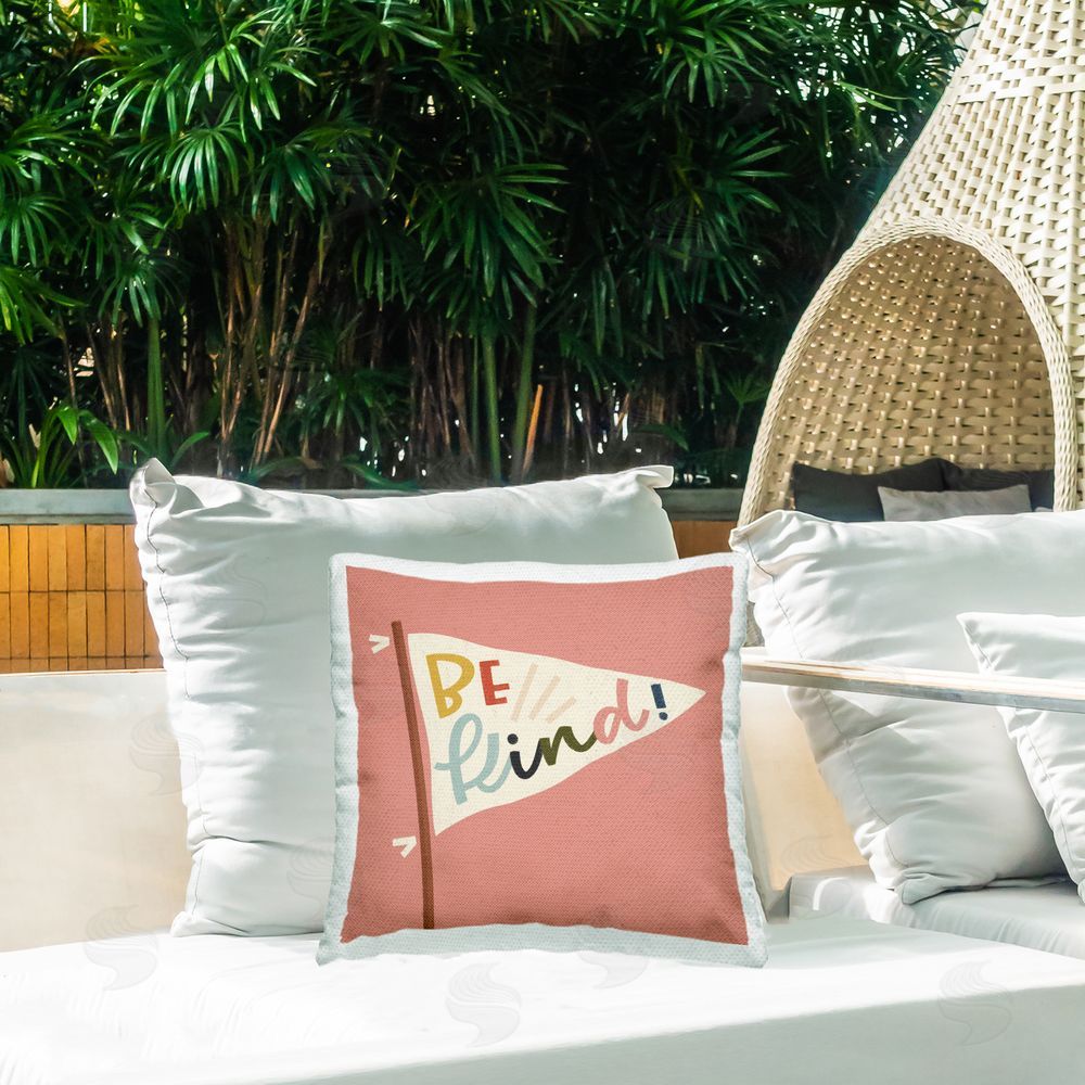 Sarah Hickman Be Kind Phrase on Flag Outdoor Quick-Dry Polyester Printed Throw Pillow in Back Yard