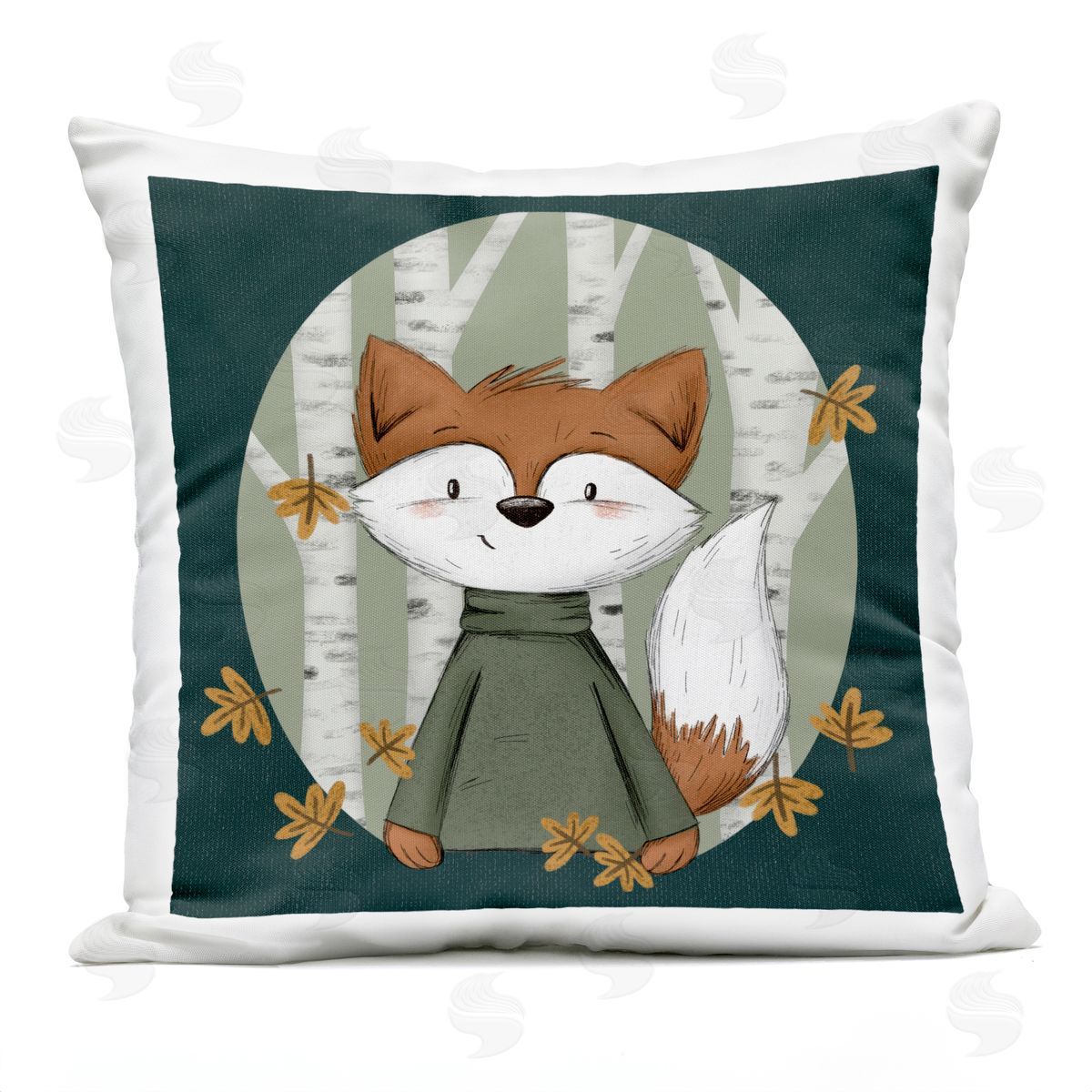 Sarah Hickman Autumnal Fox & Birch Trees Outdoor Quick-Dry Polyester Printed Throw Pillow