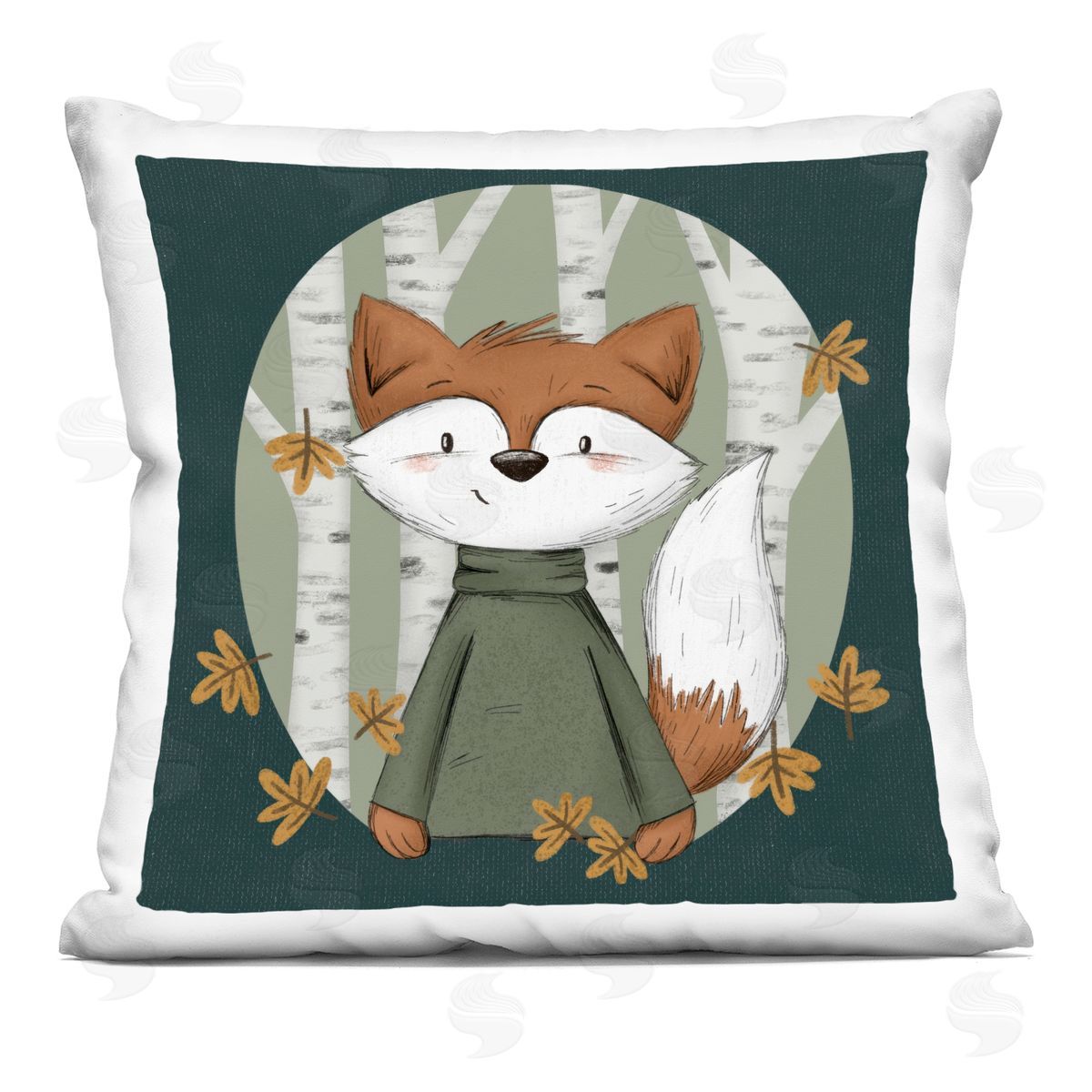 Sarah Hickman Autumnal Fox & Birch Trees Printed Plush Polyester Throw Pillow
