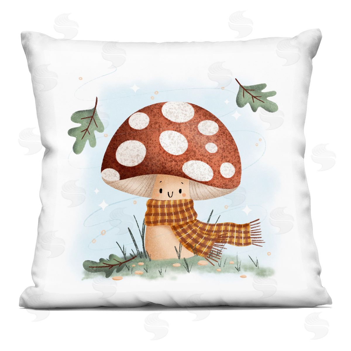Sarah Hickman Happy Mushroom in Scarf Printed Plush Polyester Throw Pillow