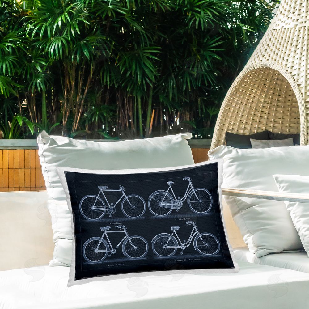 Phillipa Katz Traditional Bicycle Styles Diagram Outdoor Quick-Dry Polyester Printed Throw Pillow in Back Yard