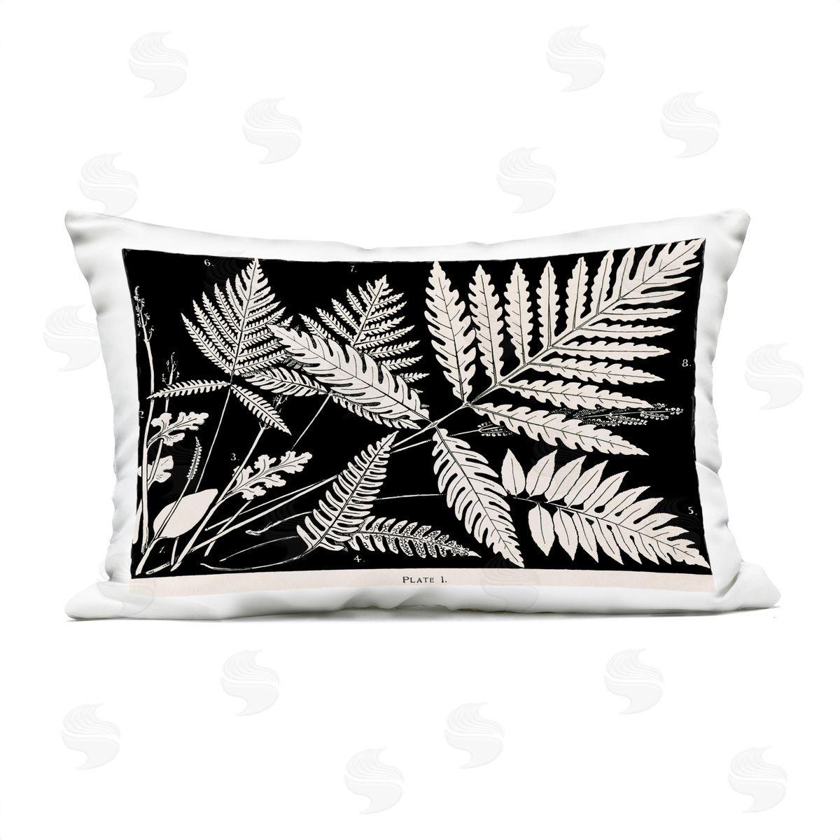Phillipa Katz Overlapping Ferns on Black Plush Polyester Art Print Pillow