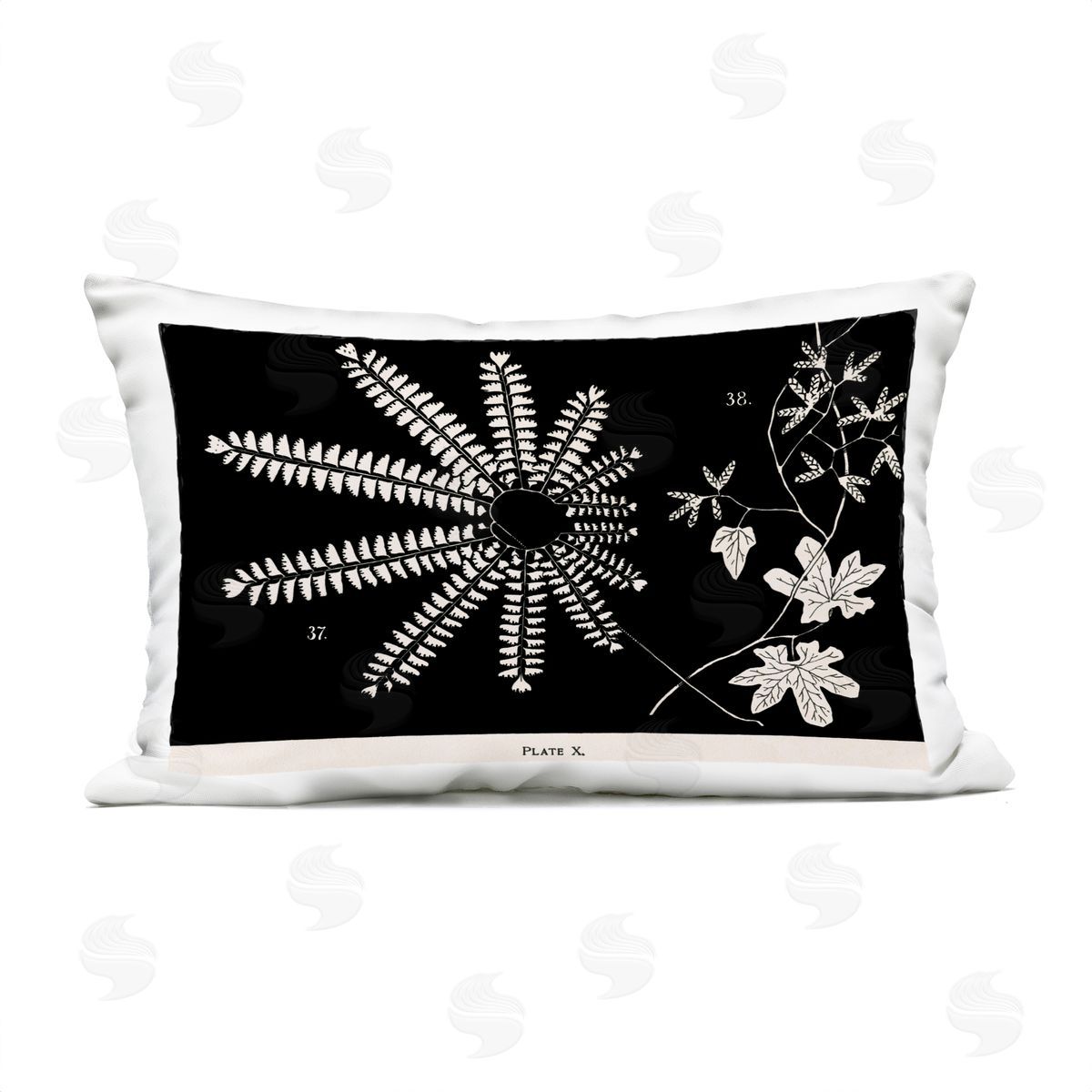 Phillipa Katz Ferns & Leaves on Black Outdoor Quick-Dry Polyester Printed Throw Pillow