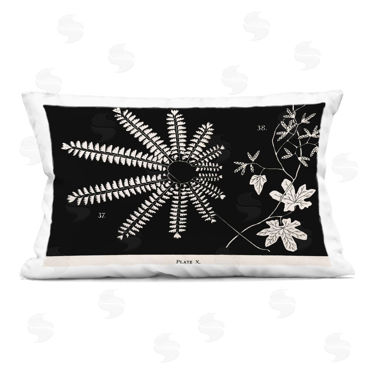 Phillipa Katz Ferns & Leaves on Black Printed Plush Polyester Throw Pillow