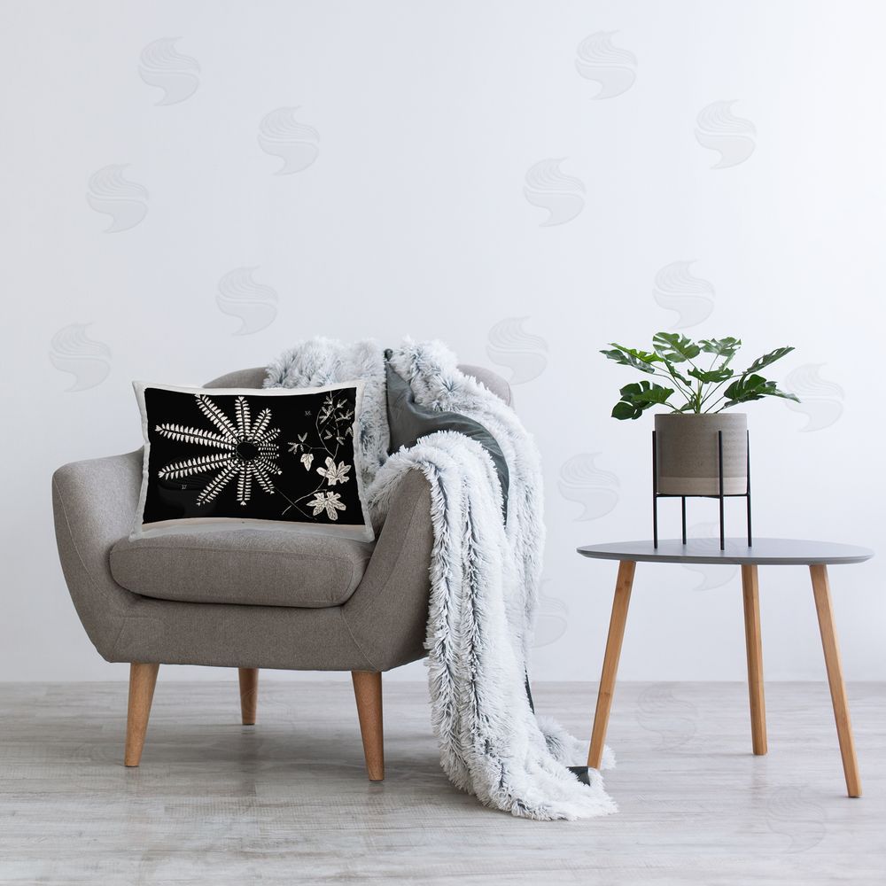 Phillipa Katz Ferns & Leaves on Black Printed Plush Polyester Throw Pillow On Chair