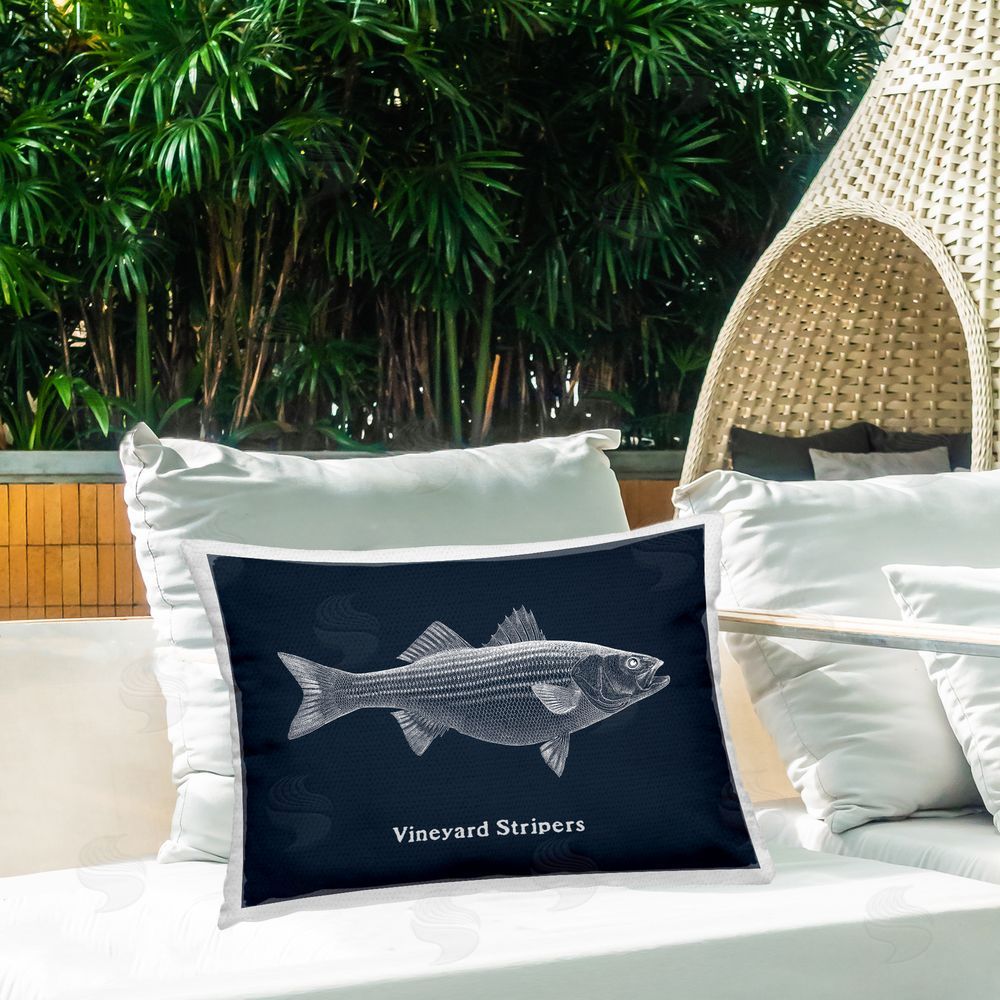 Phillipa Katz Vineyard Stripers Fish Outdoor Quick-Dry Polyester Printed Throw Pillow in Back Yard