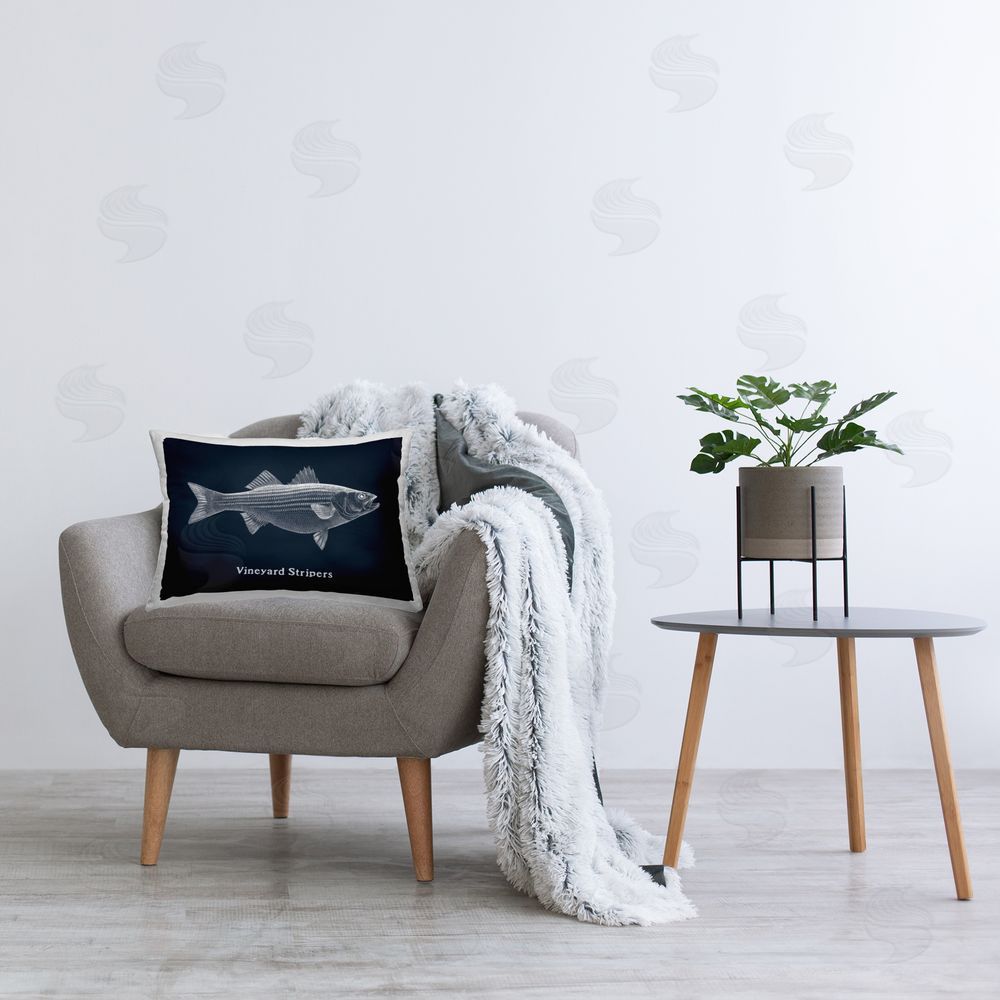 Phillipa Katz Vineyard Stripers Fish Printed Plush Polyester Throw Pillow On Chair