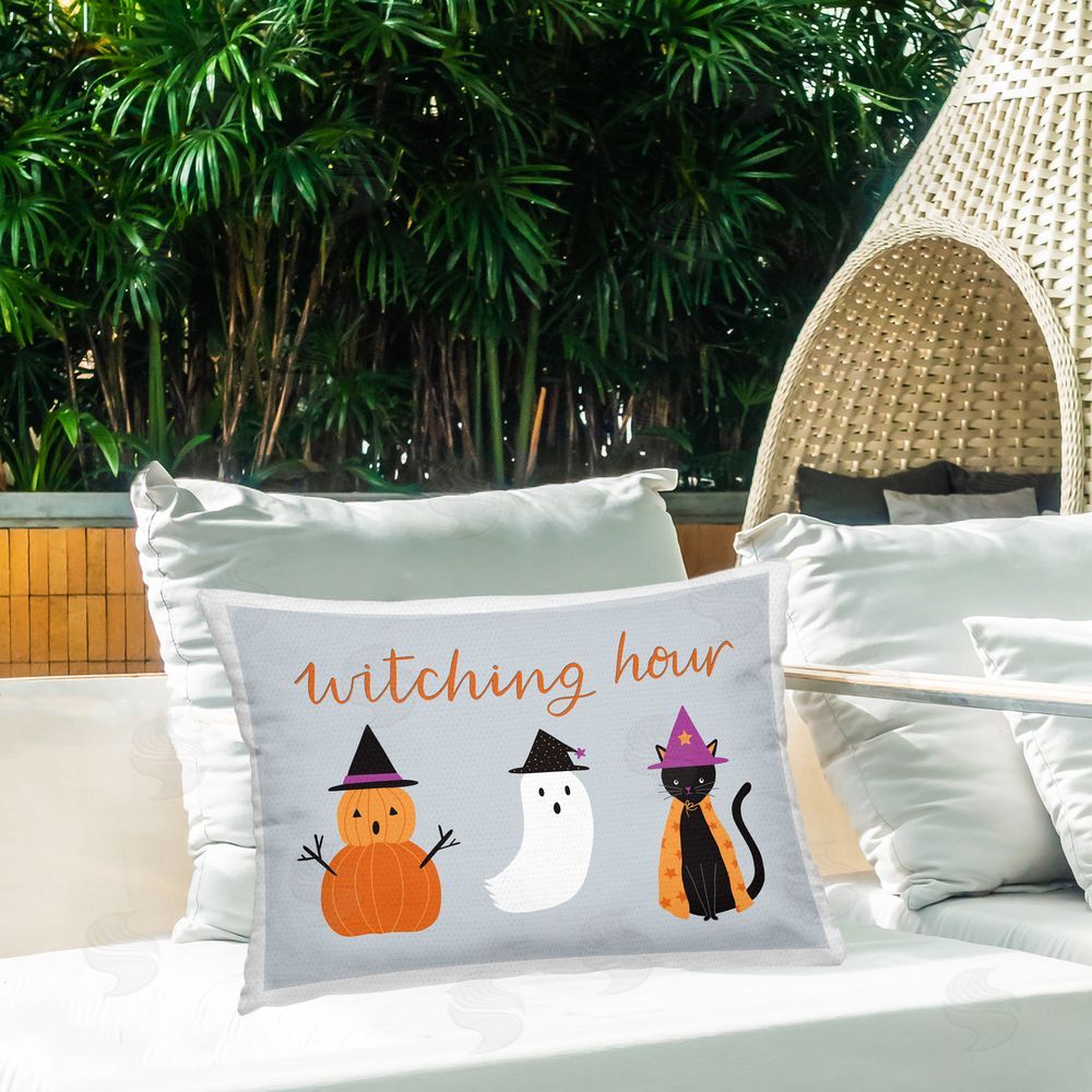 Sazerelli Designs Cute Halloween Witching Hour Outdoor Quick-Dry Polyester Printed Throw Pillow in Back Yard