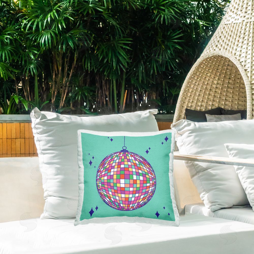 Sazerelli Designs Geometric Modern Disco Ball Outdoor Quick-Dry Polyester Printed Throw Pillow in Back Yard