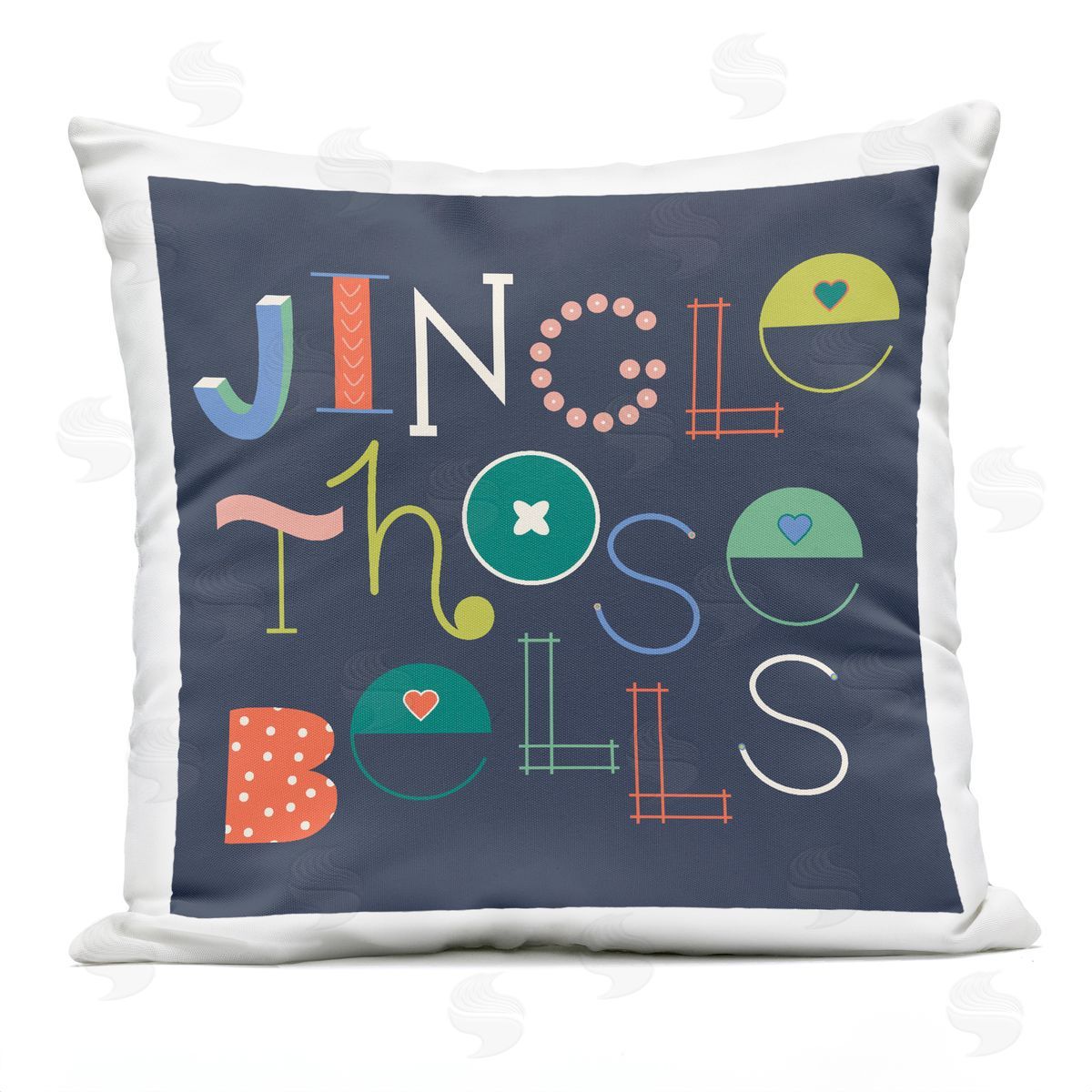 Sazerelli Designs Eclectic Jingle Bells Phrase Outdoor Quick-Dry Polyester Printed Throw Pillow