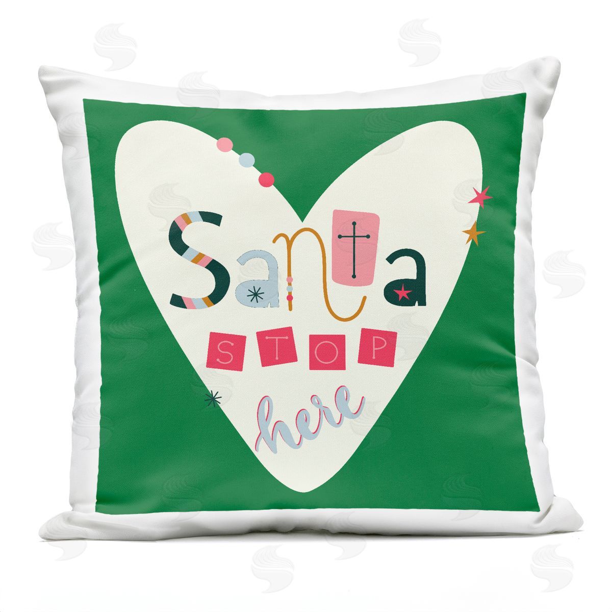 Sazerelli Designs Santa Stop Here Heart Outdoor Quick-Dry Polyester Printed Throw Pillow