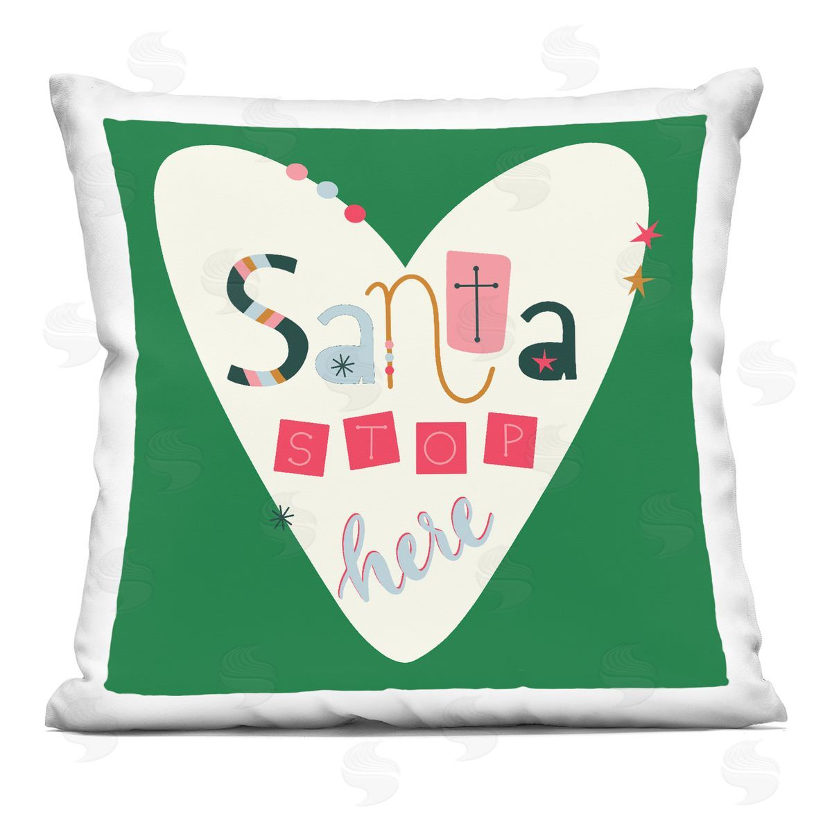 Sazerelli Designs Santa Stop Here Heart Printed Plush Polyester Throw Pillow