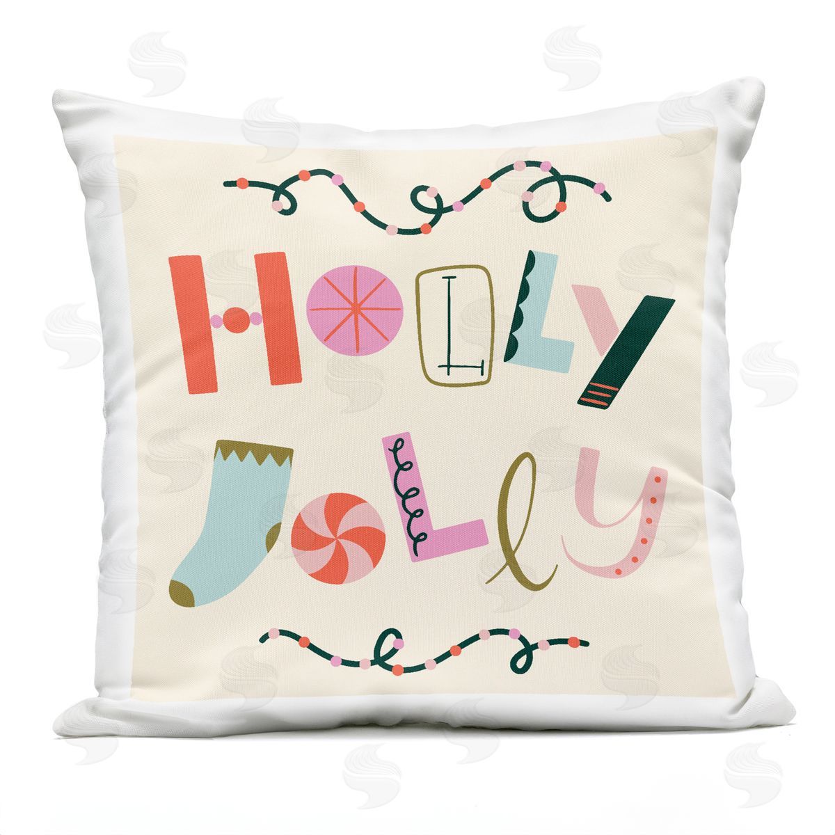 Sazerelli Designs Holly Jolly Eclectic Holiday Outdoor Quick-Dry Polyester Printed Throw Pillow
