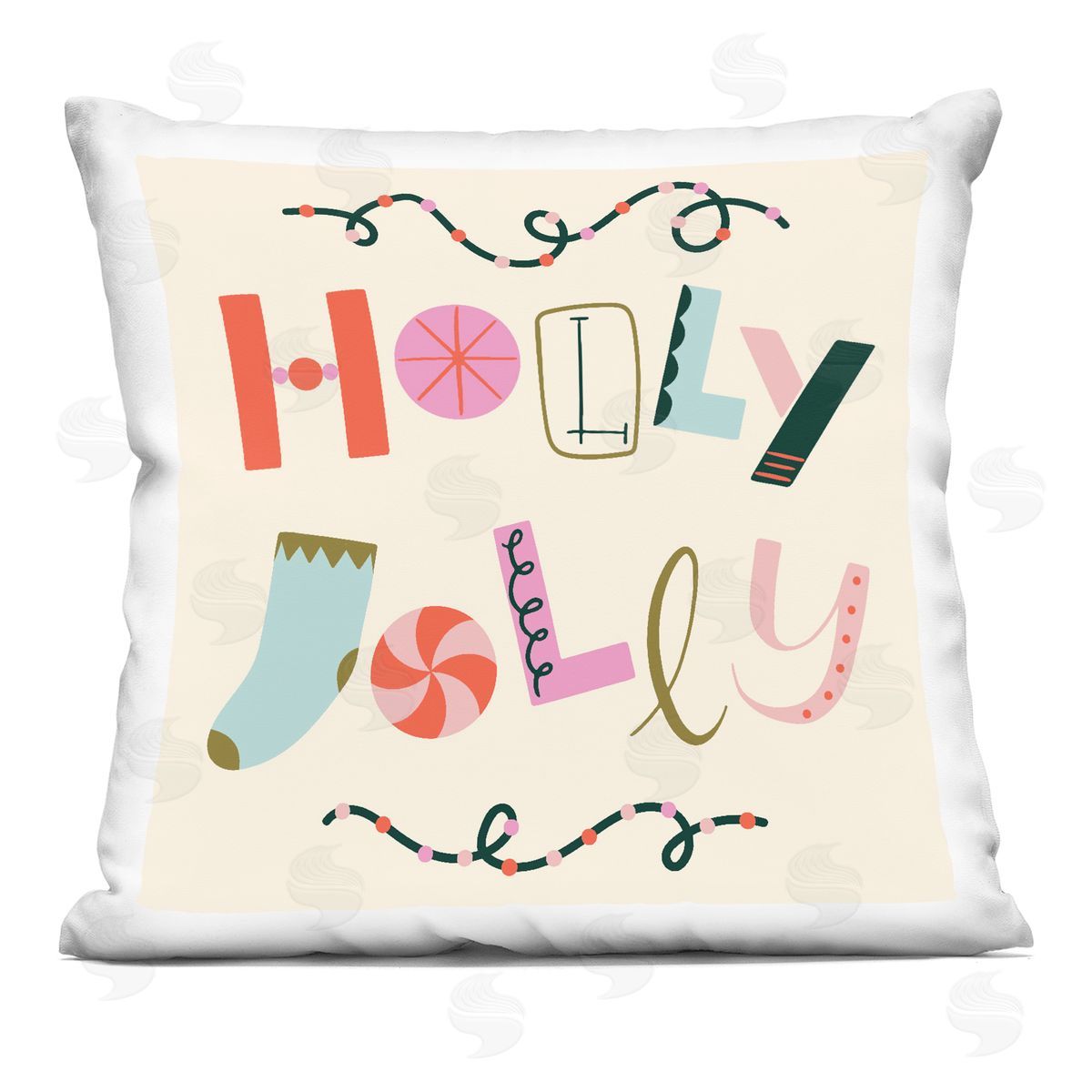 Sazerelli Designs Holly Jolly Eclectic Holiday Printed Plush Polyester Throw Pillow