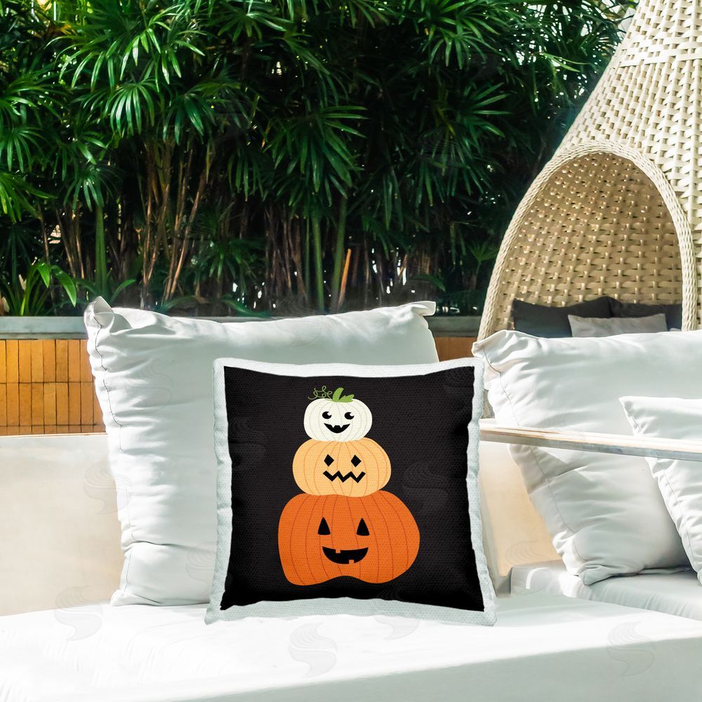 Sazerelli Designs Happy Jack-o-Lanterns on Black Outdoor Quick-Dry Polyester Printed Throw Pillow in Back Yard