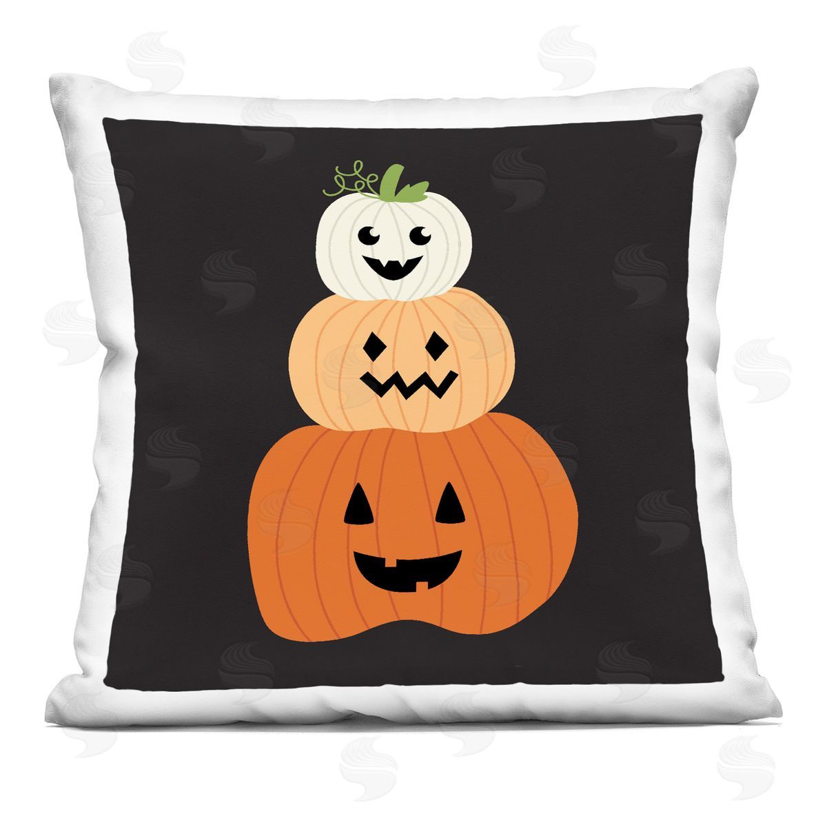 Sazerelli Designs Happy Jack-o-Lanterns on Black Printed Plush Polyester Throw Pillow