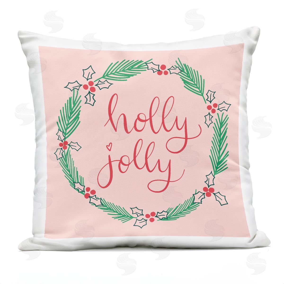 Sazerelli Designs Minimal Holly Jolly Wreath Outdoor Quick-Dry Polyester Printed Throw Pillow