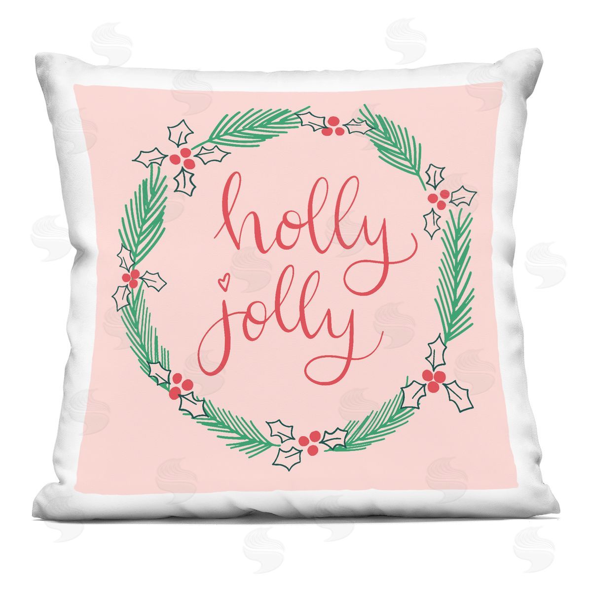 Sazerelli Designs Minimal Holly Jolly Wreath Printed Plush Polyester Throw Pillow
