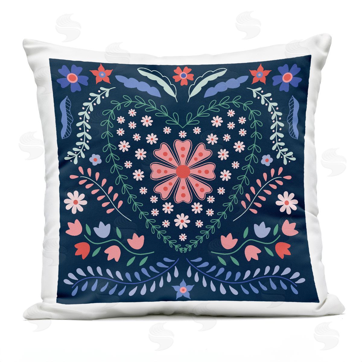 Sazerelli Designs Folk Flowers in Heart Pattern Outdoor Quick-Dry Polyester Printed Throw Pillow