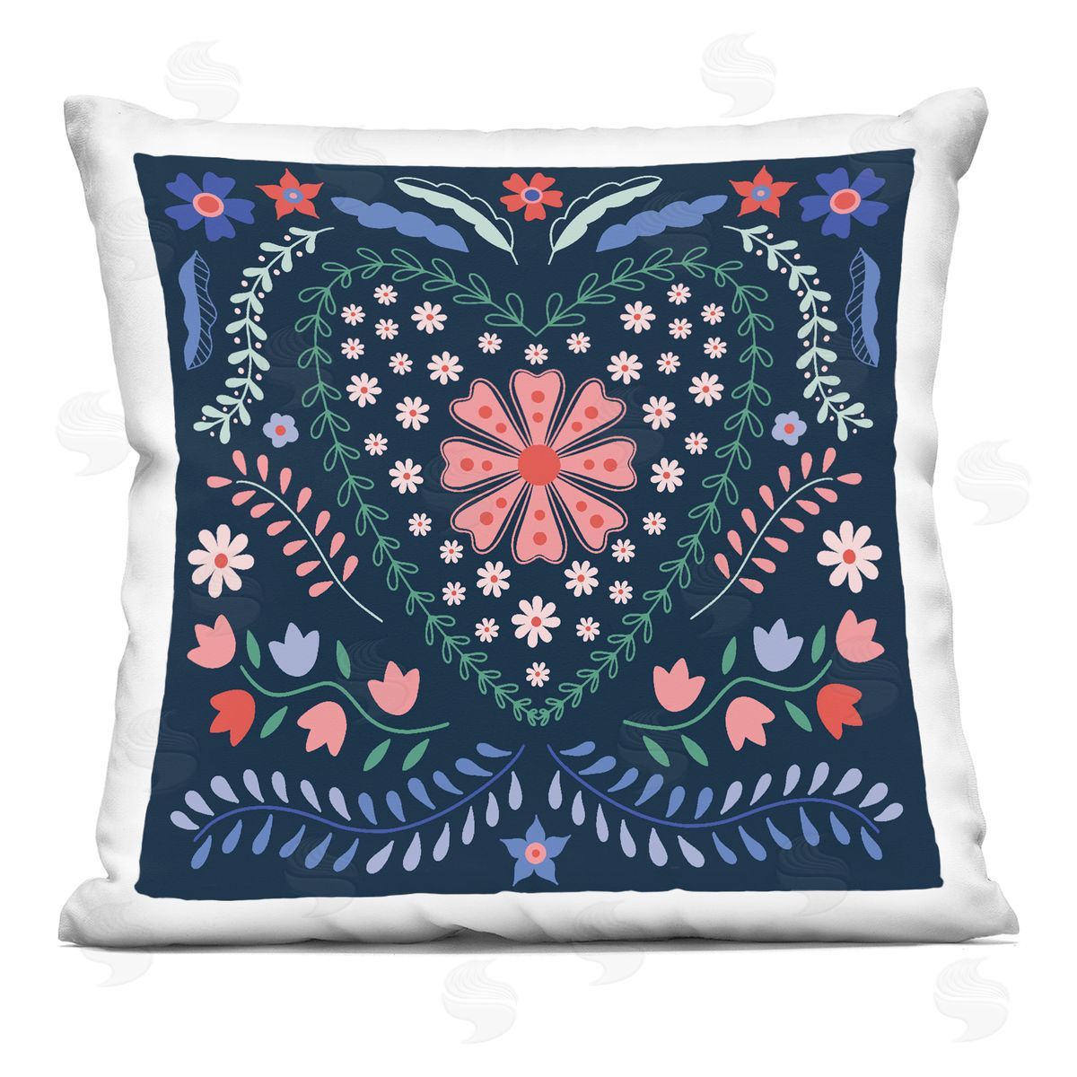 Sazerelli Designs Folk Flowers in Heart Pattern Printed Plush Polyester Throw Pillow